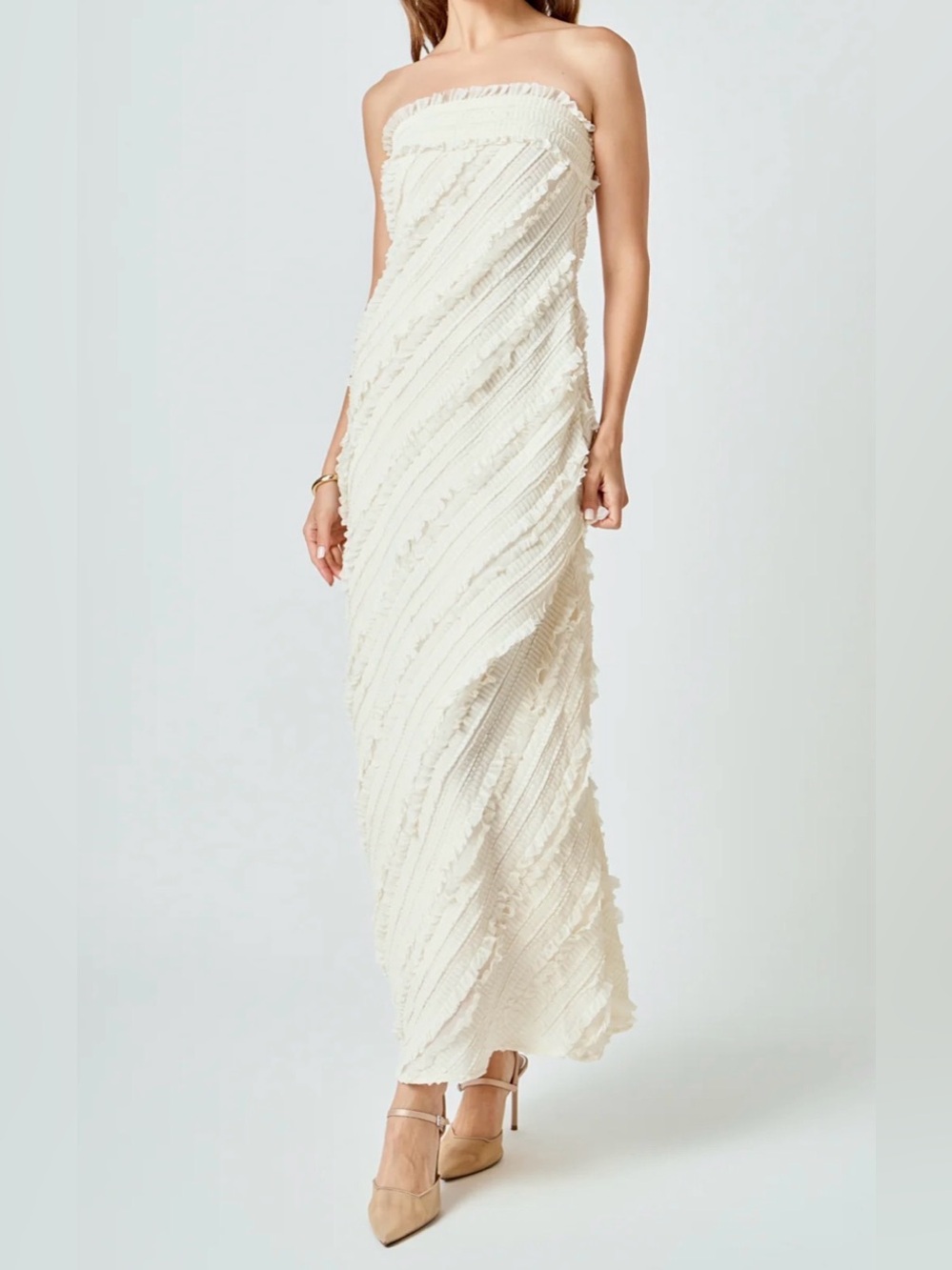 Endless Rose Strapless Ruffled Maxi Dress, Ivory